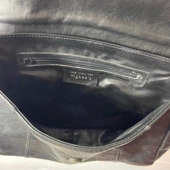 Vintage Higbee's Italian Made Retro All Leather Crossbody Purse in Black - Picture 6 of 7